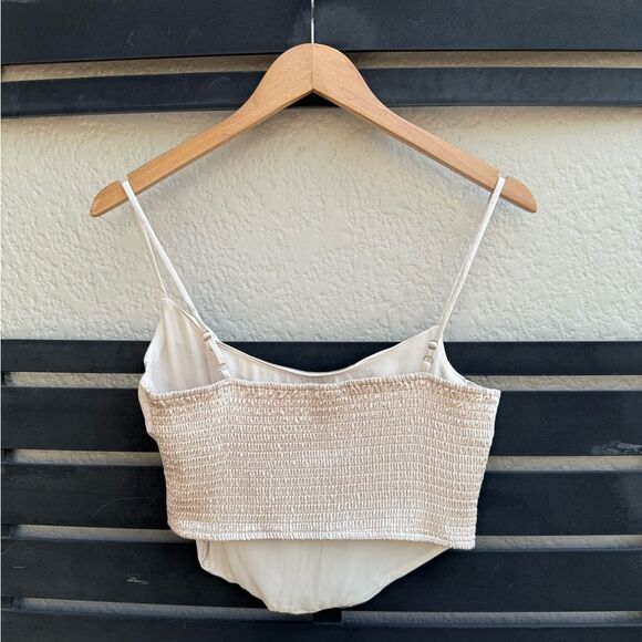 ASTR The Label Satin Drape Neck Corset Top in Champagne | Size Medium - Picture 3 of 5